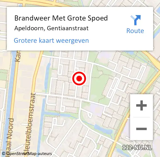 Locatie op kaart van de 112 melding: Brandweer Met Grote Spoed Naar Apeldoorn, Gentiaanstraat op 5 juli 2020 15:05