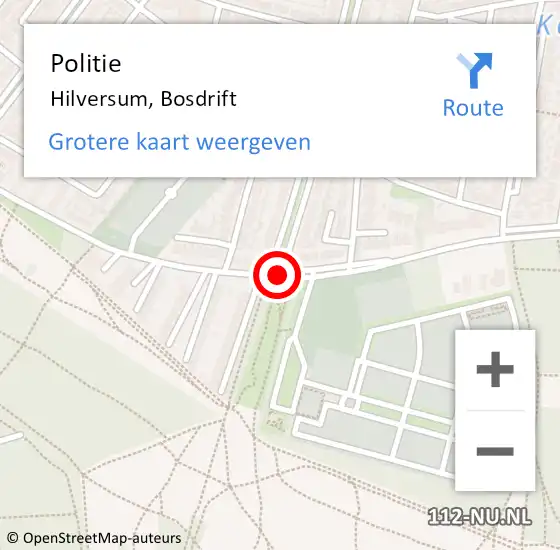 Locatie op kaart van de 112 melding: Politie Hilversum, Bosdrift op 5 juli 2020 15:58