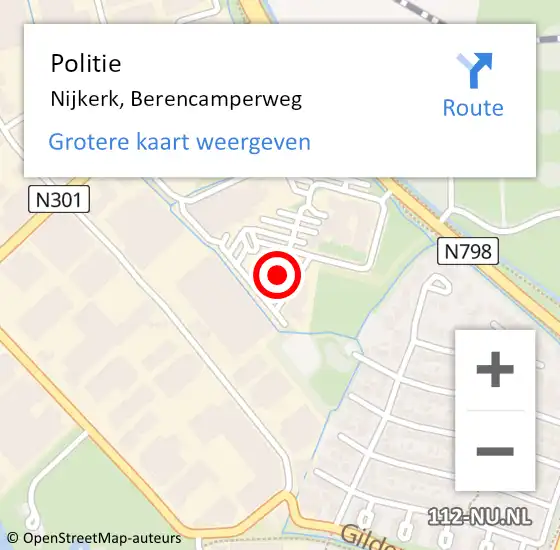 Locatie op kaart van de 112 melding: Politie Nijkerk, Berencamperweg op 5 juli 2020 16:59