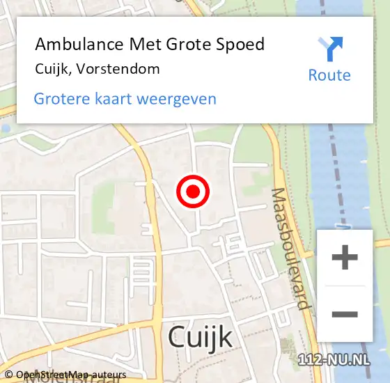 Locatie op kaart van de 112 melding: Ambulance Met Grote Spoed Naar Cuijk, Vorstendom op 5 juli 2020 17:27