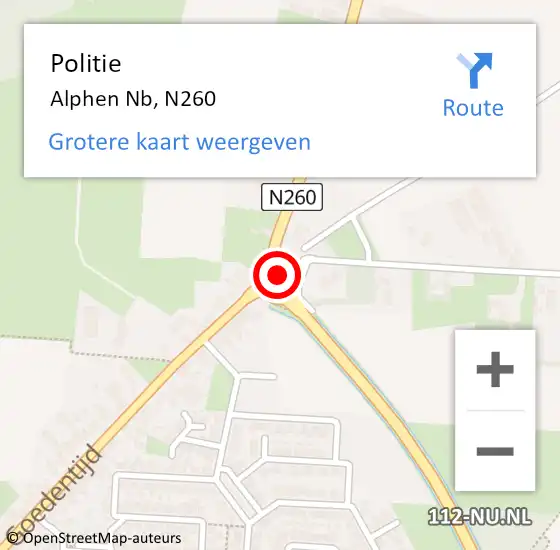 Locatie op kaart van de 112 melding: Politie Alphen Nb, N260 op 5 juli 2020 21:05