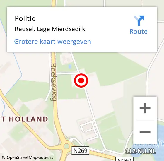 Locatie op kaart van de 112 melding: Politie Reusel, Lage Mierdsedijk op 5 juli 2020 21:18