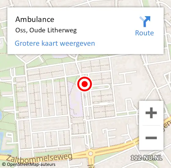 Locatie op kaart van de 112 melding: Ambulance Oss, Oude Litherweg op 5 juli 2020 22:05