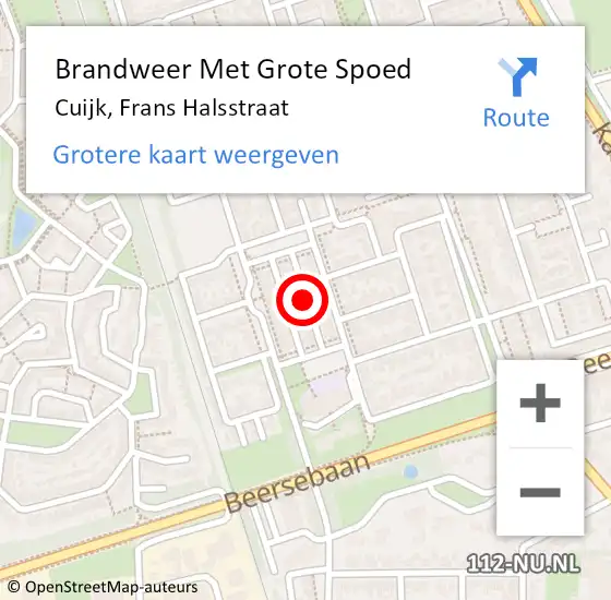 Locatie op kaart van de 112 melding: Brandweer Met Grote Spoed Naar Cuijk, Frans Halsstraat op 6 juli 2020 00:25