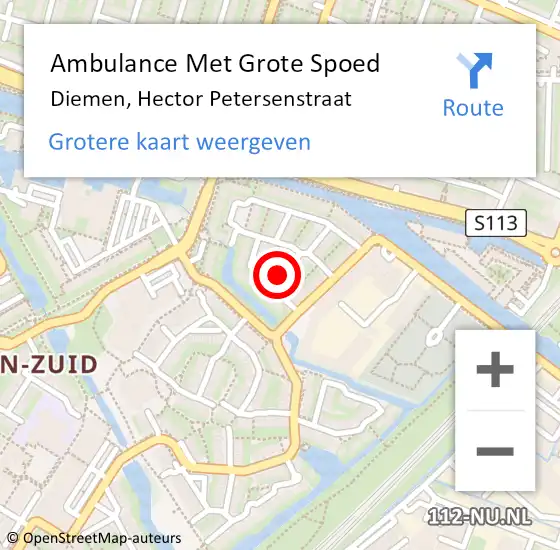 Locatie op kaart van de 112 melding: Ambulance Met Grote Spoed Naar Diemen, Hector Petersenstraat op 6 juli 2020 04:45