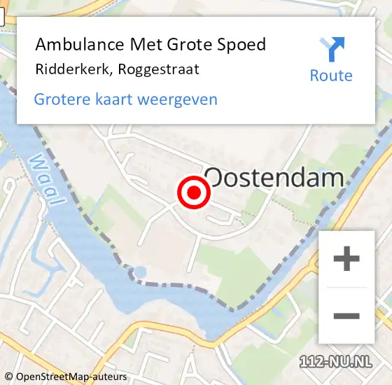 Locatie op kaart van de 112 melding: Ambulance Met Grote Spoed Naar Ridderkerk, Roggestraat op 6 juli 2020 07:00