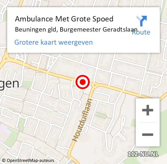 Locatie op kaart van de 112 melding: Ambulance Met Grote Spoed Naar Beuningen gld, Burgemeester Geradtslaan op 6 juli 2020 08:31