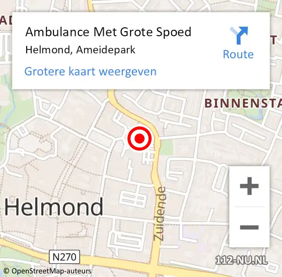 Locatie op kaart van de 112 melding: Ambulance Met Grote Spoed Naar Helmond, Ameidepark op 6 juli 2020 08:39