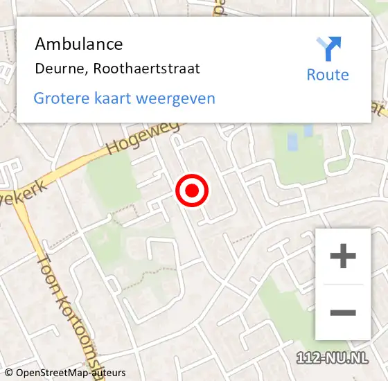 Locatie op kaart van de 112 melding: Ambulance Deurne, Roothaertstraat op 6 juli 2020 08:59