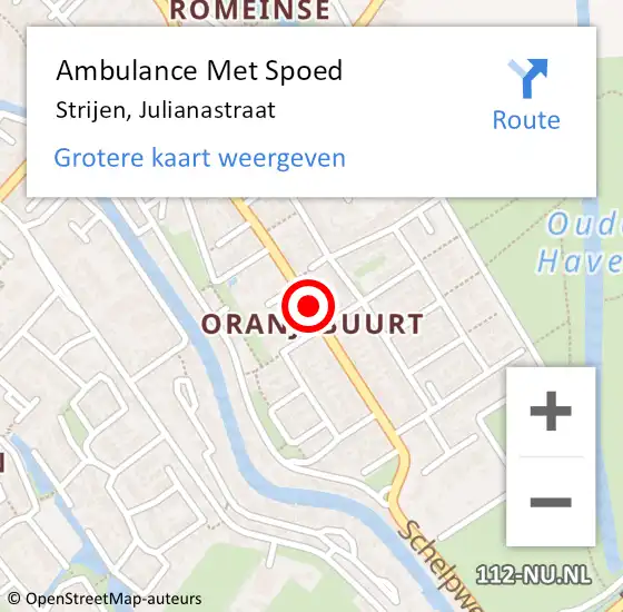 Locatie op kaart van de 112 melding: Ambulance Met Spoed Naar Strijen, Julianastraat op 6 juli 2020 09:56