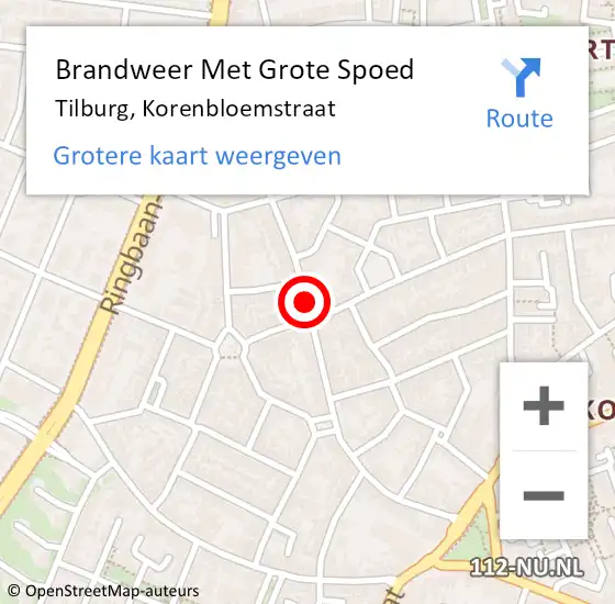 Locatie op kaart van de 112 melding: Brandweer Met Grote Spoed Naar Tilburg, Korenbloemstraat op 6 juli 2020 12:24