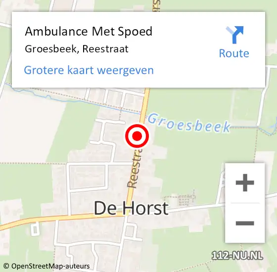 Locatie op kaart van de 112 melding: Ambulance Met Spoed Naar Groesbeek, Reestraat op 6 juli 2020 12:48