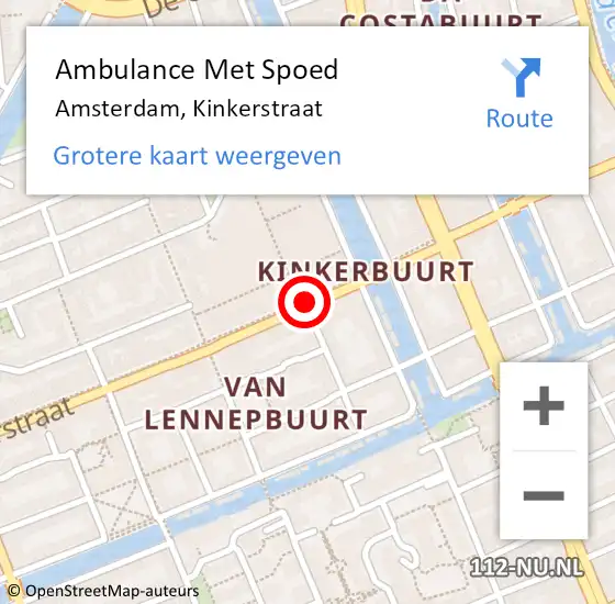 Locatie op kaart van de 112 melding: Ambulance Met Spoed Naar Amsterdam, Kinkerstraat op 6 juli 2020 13:09