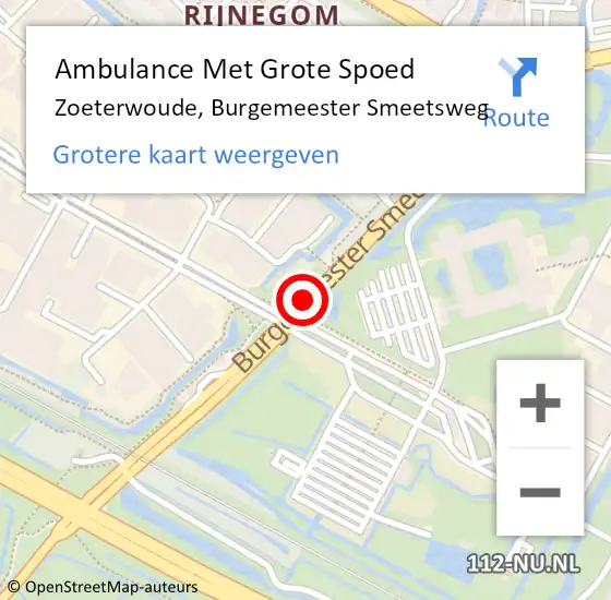 Locatie op kaart van de 112 melding: Ambulance Met Grote Spoed Naar Zoeterwoude, Burgemeester Smeetsweg op 6 juli 2020 13:56
