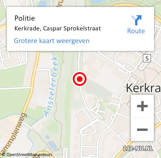 Locatie op kaart van de 112 melding: Politie Kerkrade, Caspar Sprokelstraat op 6 juli 2020 14:41