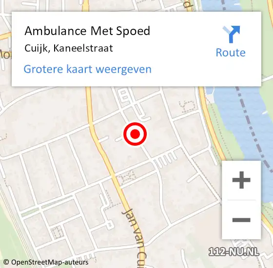 Locatie op kaart van de 112 melding: Ambulance Met Spoed Naar Cuijk, Kaneelstraat op 6 juli 2020 15:36