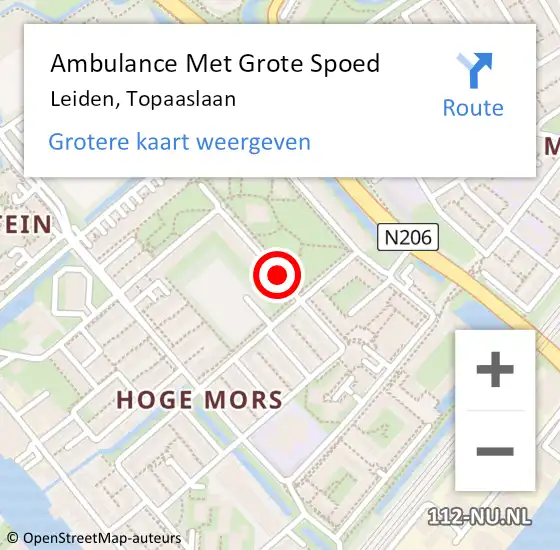 Locatie op kaart van de 112 melding: Ambulance Met Grote Spoed Naar Leiden, Topaaslaan op 6 juli 2020 15:54