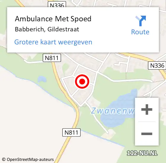 Locatie op kaart van de 112 melding: Ambulance Met Spoed Naar Babberich, Gildestraat op 6 juli 2020 16:24