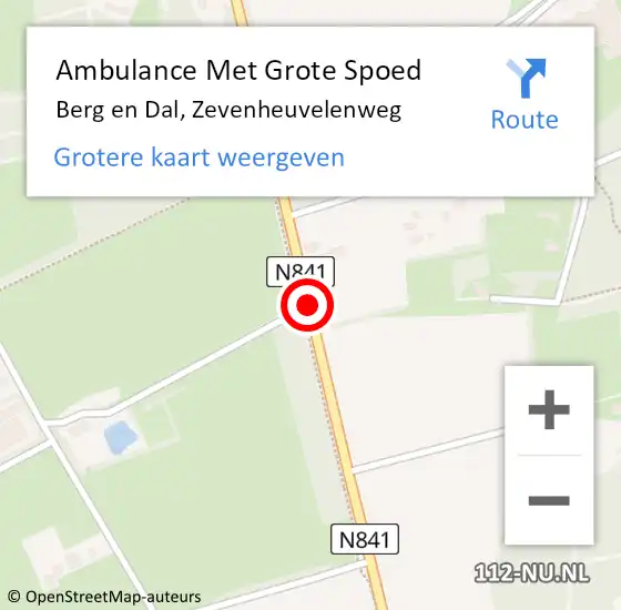 Locatie op kaart van de 112 melding: Ambulance Met Grote Spoed Naar Berg en Dal, Zevenheuvelenweg op 6 juli 2020 17:20