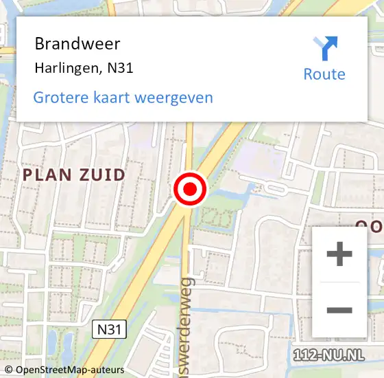 Locatie op kaart van de 112 melding: Brandweer Harlingen, N31 op 11 mei 2014 23:09