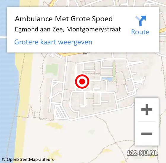 Locatie op kaart van de 112 melding: Ambulance Met Grote Spoed Naar Egmond aan Zee, Montgomerystraat op 11 mei 2014 23:12