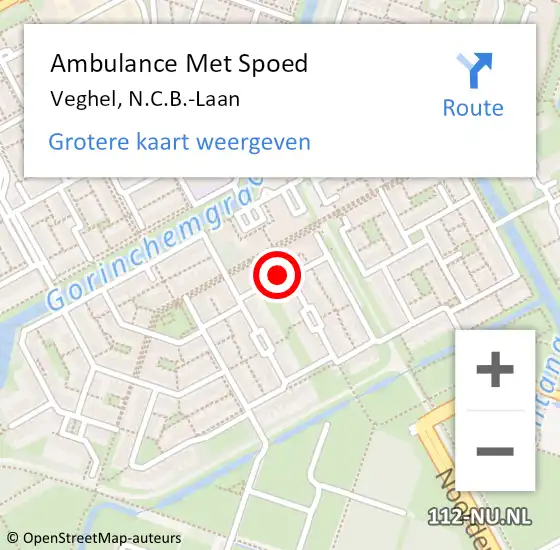 Locatie op kaart van de 112 melding: Ambulance Met Spoed Naar Veghel, N.C.B.-Laan op 6 juli 2020 19:31