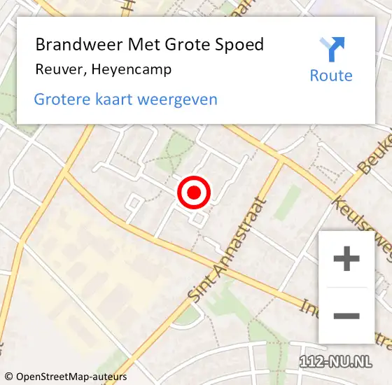 Locatie op kaart van de 112 melding: Brandweer Met Grote Spoed Naar Reuver, Heyencamp op 6 juli 2020 22:48