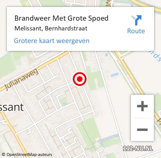 Locatie op kaart van de 112 melding: Brandweer Met Grote Spoed Naar Melissant, Bernhardstraat op 6 juli 2020 22:53