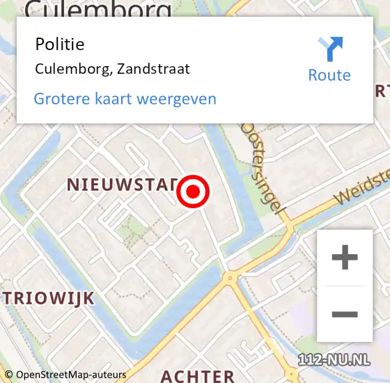 Locatie op kaart van de 112 melding: Politie Culemborg, Zandstraat op 7 juli 2020 01:00