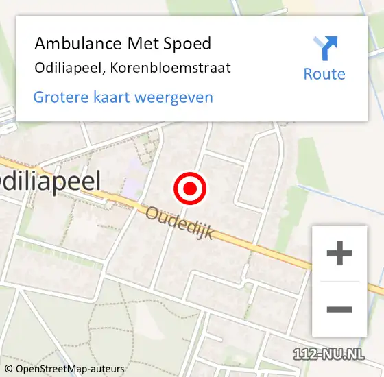 Locatie op kaart van de 112 melding: Ambulance Met Spoed Naar Odiliapeel, Korenbloemstraat op 7 juli 2020 04:30