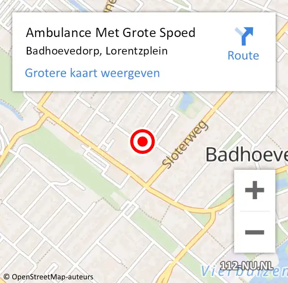 Locatie op kaart van de 112 melding: Ambulance Met Grote Spoed Naar Badhoevedorp, Lorentzplein op 7 juli 2020 09:54