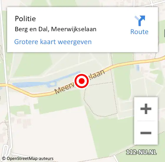 Locatie op kaart van de 112 melding: Politie Berg en Dal, Meerwijkselaan op 7 juli 2020 11:10