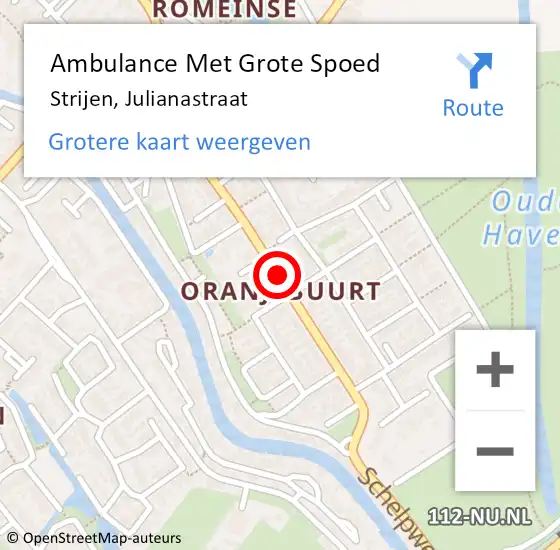 Locatie op kaart van de 112 melding: Ambulance Met Grote Spoed Naar Strijen, Julianastraat op 7 juli 2020 11:17