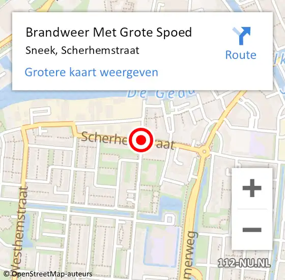 Locatie op kaart van de 112 melding: Brandweer Met Grote Spoed Naar Sneek, Scherhemstraat op 7 juli 2020 11:55