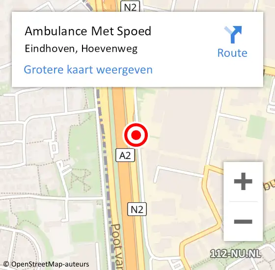 Locatie op kaart van de 112 melding: Ambulance Met Spoed Naar Eindhoven, Hoevenweg op 7 juli 2020 12:51