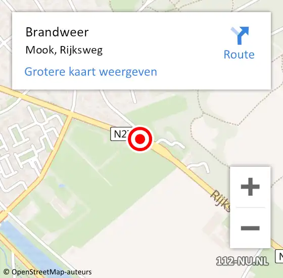 Locatie op kaart van de 112 melding: Brandweer Mook, Rijksweg op 7 juli 2020 14:01