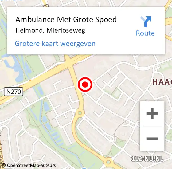 Locatie op kaart van de 112 melding: Ambulance Met Grote Spoed Naar Helmond, Mierloseweg op 7 juli 2020 14:10