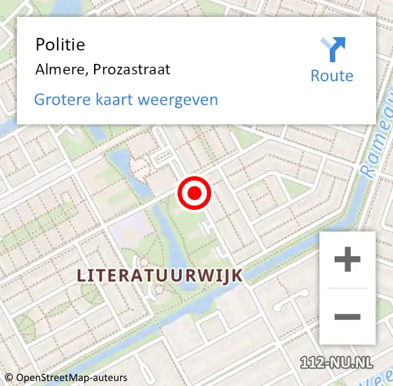 Locatie op kaart van de 112 melding: Politie Almere, Prozastraat op 7 juli 2020 15:53