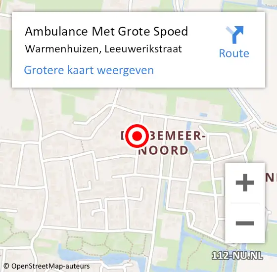 Locatie op kaart van de 112 melding: Ambulance Met Grote Spoed Naar Warmenhuizen, Leeuwerikstraat op 7 juli 2020 16:51