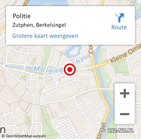 Locatie op kaart van de 112 melding: Politie Zutphen, Berkelsingel op 7 juli 2020 17:48