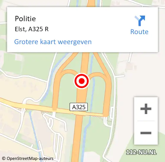 Locatie op kaart van de 112 melding: Politie Elst, A325 R op 7 juli 2020 18:58