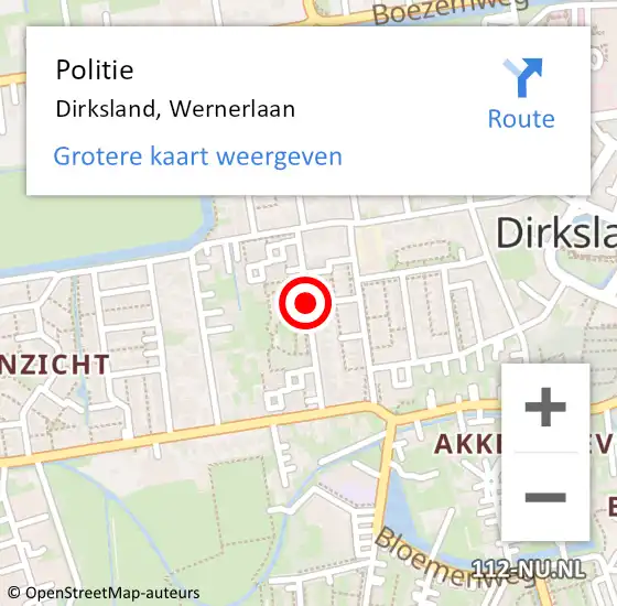 Locatie op kaart van de 112 melding: Politie Dirksland, Wernerlaan op 7 juli 2020 19:25