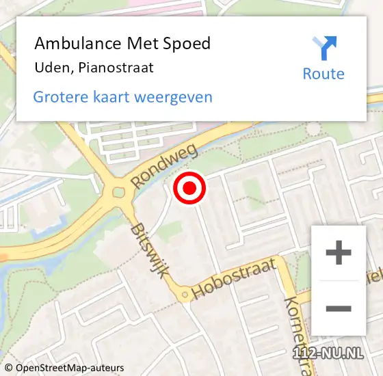 Locatie op kaart van de 112 melding: Ambulance Met Spoed Naar Uden, Pianostraat op 7 juli 2020 22:13