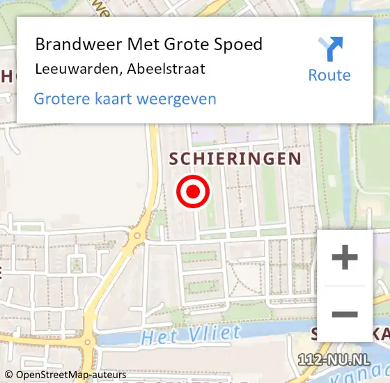 Locatie op kaart van de 112 melding: Brandweer Met Grote Spoed Naar Leeuwarden, Abeelstraat op 8 juli 2020 00:53