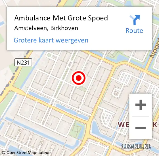 Locatie op kaart van de 112 melding: Ambulance Met Grote Spoed Naar Amstelveen, Birkhoven op 8 juli 2020 07:56