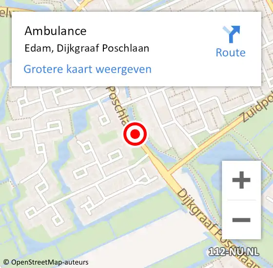 Locatie op kaart van de 112 melding: Ambulance Edam, Dijkgraaf Poschlaan op 8 juli 2020 08:07