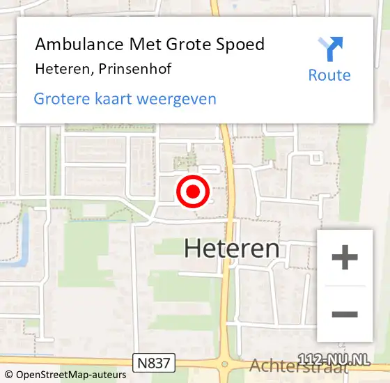 Locatie op kaart van de 112 melding: Ambulance Met Grote Spoed Naar Heteren, Prinsenhof op 8 juli 2020 08:57