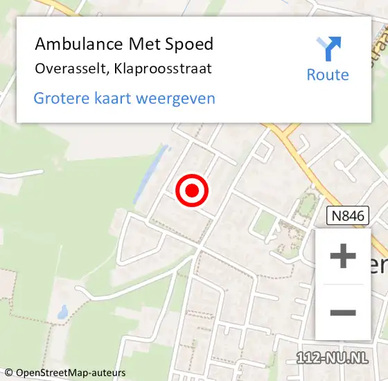 Locatie op kaart van de 112 melding: Ambulance Met Spoed Naar Overasselt, Klaproosstraat op 8 juli 2020 11:15