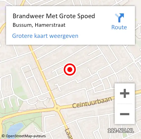 Locatie op kaart van de 112 melding: Brandweer Met Grote Spoed Naar Bussum, Hamerstraat op 8 juli 2020 12:07