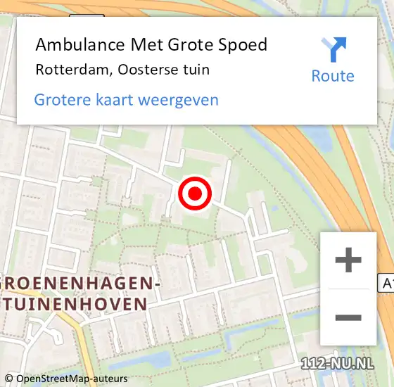 Locatie op kaart van de 112 melding: Ambulance Met Grote Spoed Naar Rotterdam, Oosterse tuin op 8 juli 2020 12:41